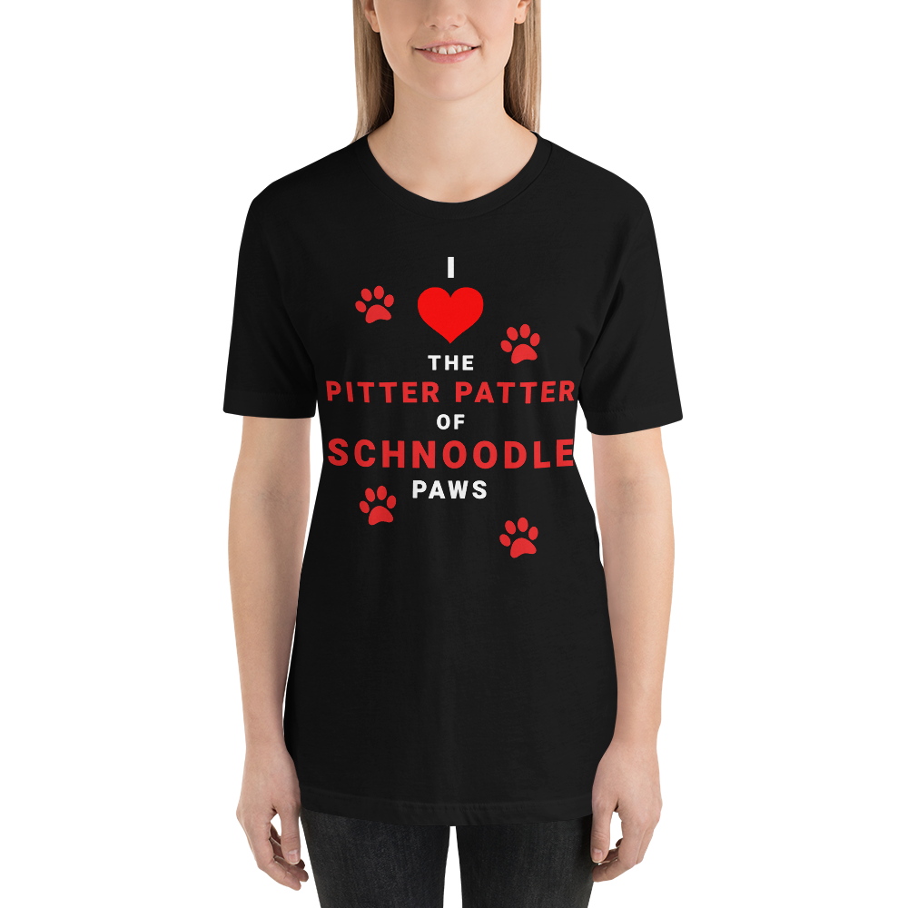 "I Heart the Pitter Patter of Schnoodle Paws" Women's Black T-Shirt
