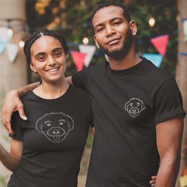 One man and one woman wearing various T-Shirt designs from the 