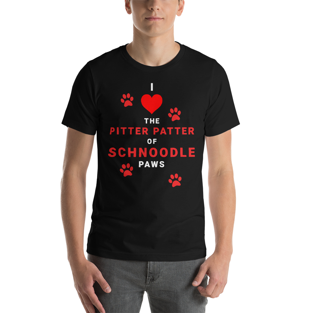 "I Heart the Pitter Patter of Schnoodle Paws" Men's Black T-Shirt